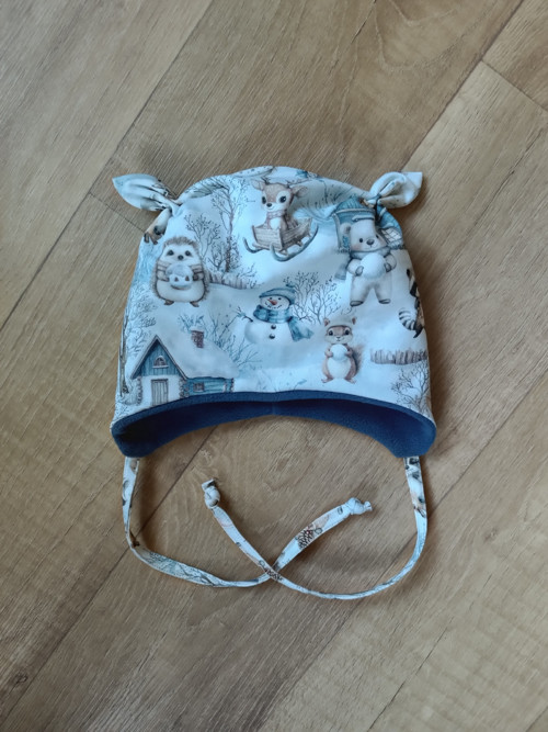Zimní ušanka na zavazování "zvířátka" 45-48/9cm