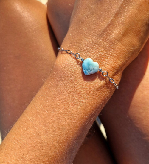 Larimar*srdce*náramek*ocel