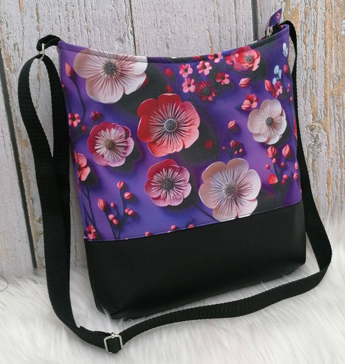 Crossbody (3D kvety na fialovom)