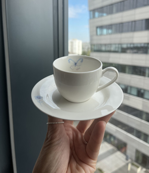 Porcelánový Šálek na espresso s podšálkem-Motýlek