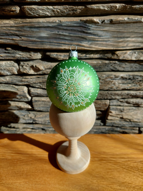 Malovaná skleněná koule - Mandala zelená