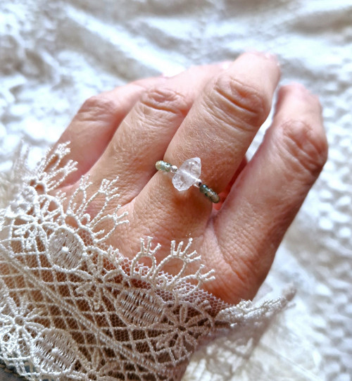 Diamant Herkimer*zelený ametyst*Ag*prsten