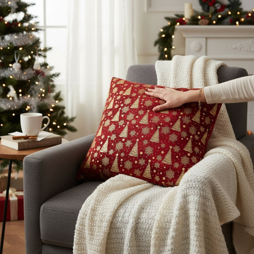 Vánoční povlak 40x40 zlaté stromy