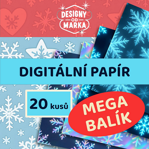 Sněhové vločky – digitální papíry, 20 ks printable