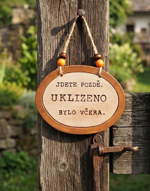 . 103 Keramická cedulka s vtipným textem do bytu