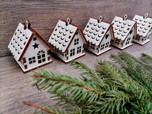 Set 3D dřevěných domků (5ks)