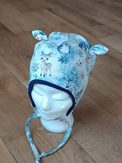 Zimní ušanka na zavazování "zvířátka" 49-52/3cm