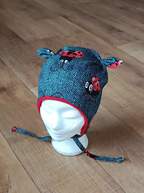 Zimní ušanka na zavazování "berušky" 49-52/3cm