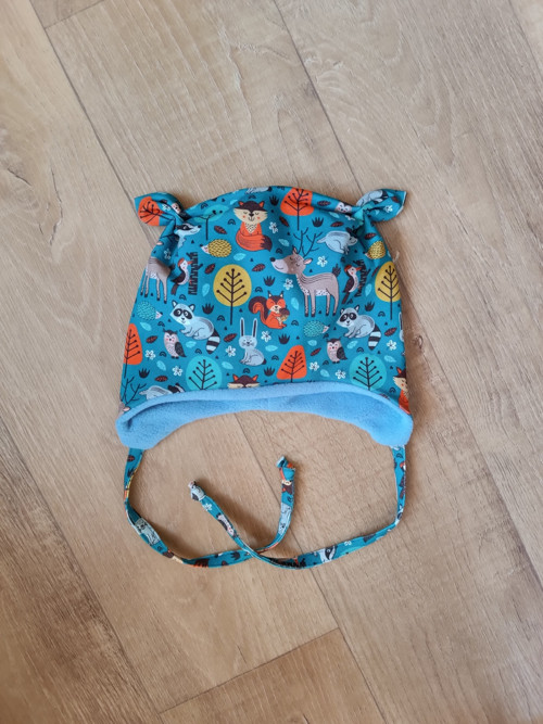 Zimní ušanka na zavazování "zvířátka " 45-48/9cm