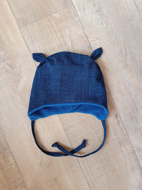 Zimní ušanka na zavazování "jeans" 45-48/9cm