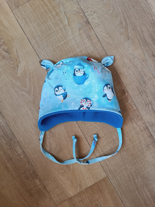 Zimní ušanka na zavazování "tučňáčci" 45-48/9cm