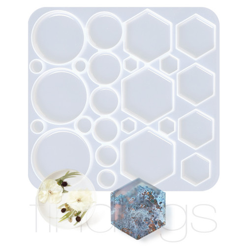 Silikonová forma kabošony hexagon + kulaté / 1ks