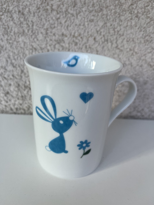 Dětský, porcelánový hrnek- Zajíc tyrkys