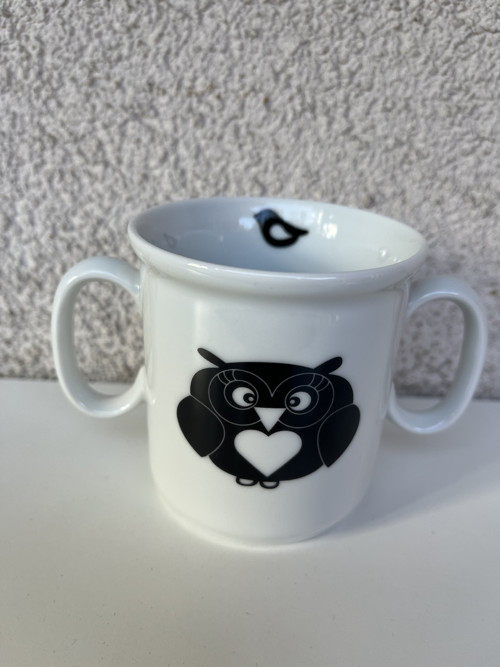 Dětský, porcelánový hrnek dvouuchý-Sovičky