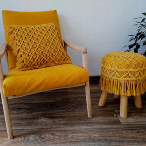 Boho sada hořčice Polštář a taburet