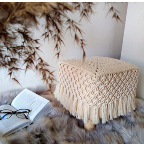 Macramé taburet/stolička hranatá BOHO