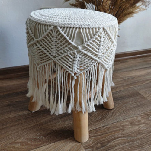 Macramé taburet / stolička – přírodní režná barva