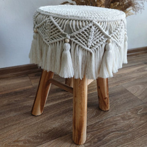 Macramé taburet / stolička – přírodní režná barva
