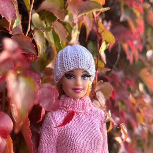 Pletená čepička pro Barbie - bílá