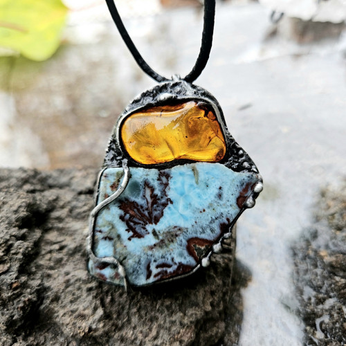 Modrá láva - larimar, jantar — foto 1