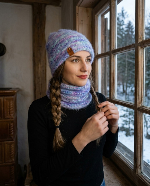 Pletená čepice s nákrčníkem merino 2664