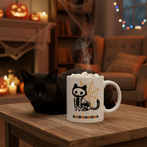 Halloween s kočkou - Hrníček
