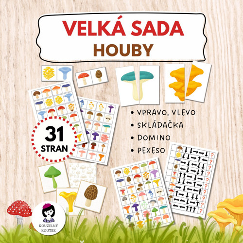 Velká sada - houby | skládačka | pexeso | domino