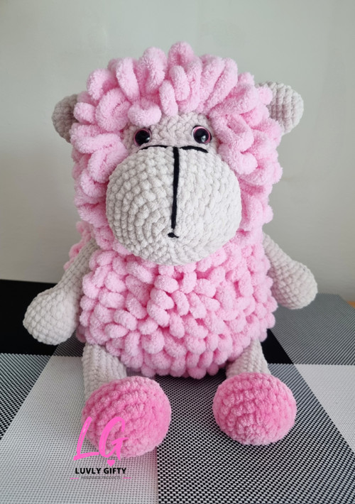 46cm háčkovaná Puffy ovečka růžová
