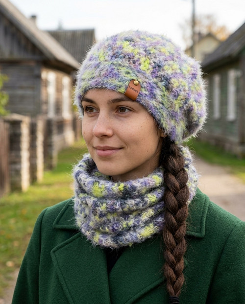 Souprava čepice a nákrčníku / merino 2672