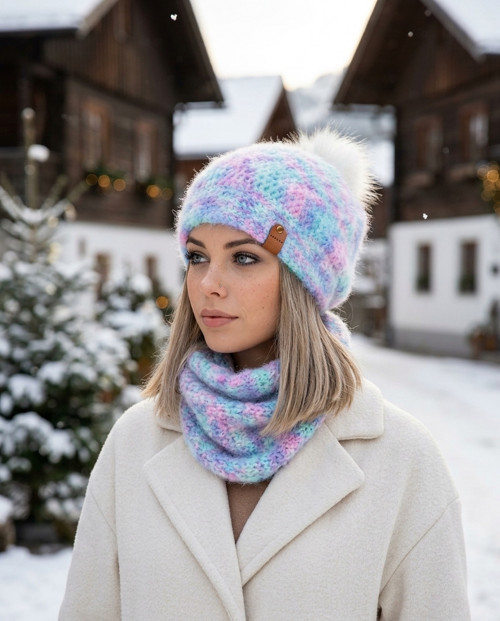 Souprava čepice a nákrčníku / merino 2673