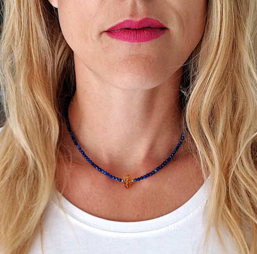 Náhrdelník z minerálů / lapis lazuli + citrín
