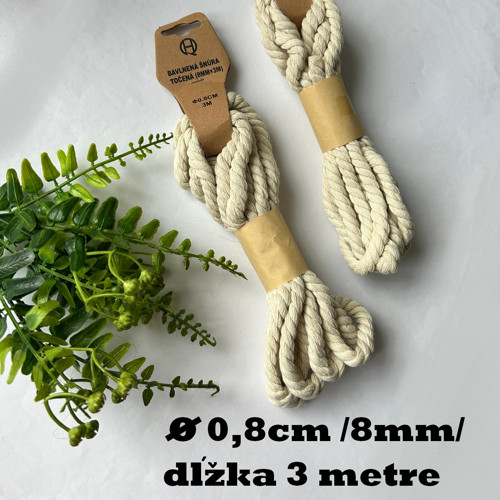 Bavlněná šňůra - bal.3metry-Ø8 mm