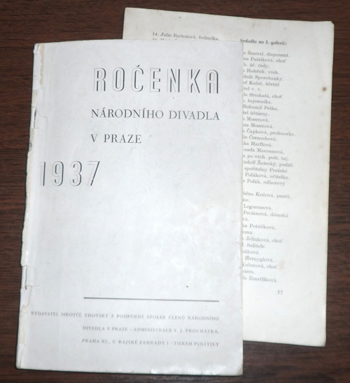 ROČENKA Národního divadla v Praze, 1937