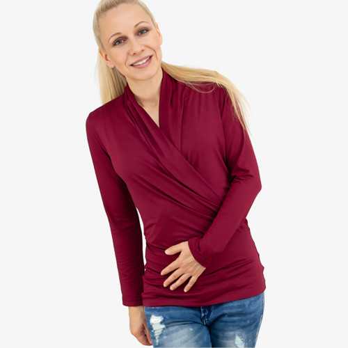 Top CALIOPE WRAP dlouhý rukáv - vínový