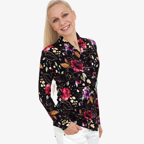 Top CALIOPE WRAP dlouhý rukáv - černé květy