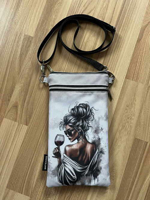 Dáma s vínem - taštička crossbody na mobil