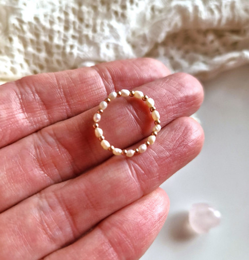Nejjemnější perly a rose gold korálky*Ag*prsten
