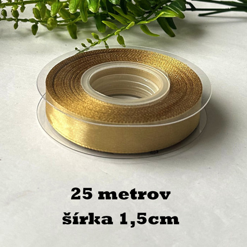 Saténová stuha jednolící zlatá-š.1,5cm-bal.25m