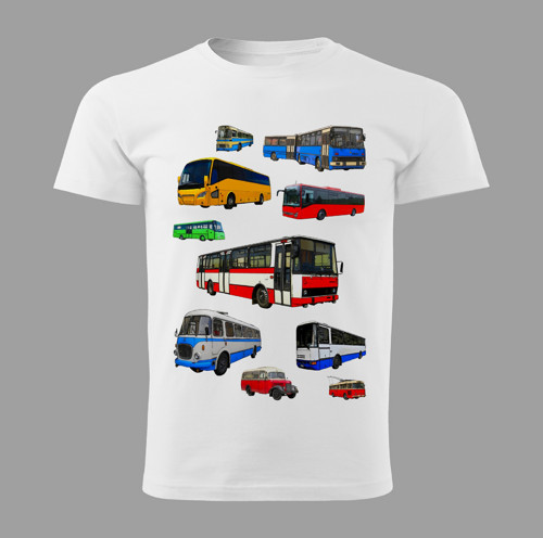 Tričko s autobusem, mix autobusů bílé