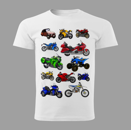 Tričko s motorkou , mix motorek bílé