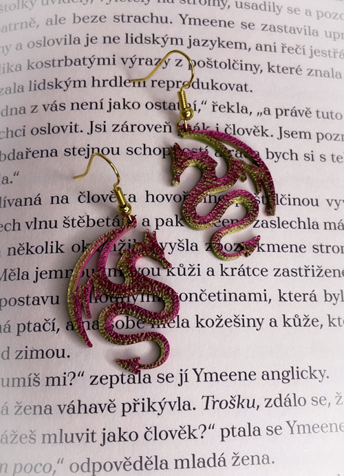Náušnice Dračí zeleno růžové