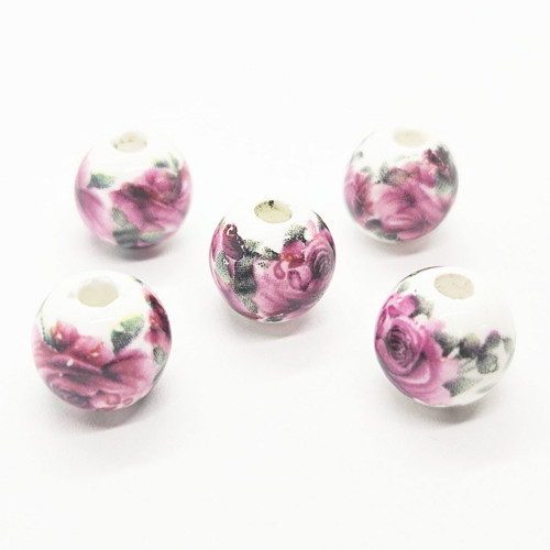 Korálek porcelánový, květinky, 10mm, 2ks
