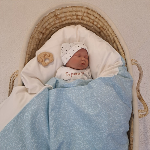 Péřová zavinovačka Rozházený puntík modrý