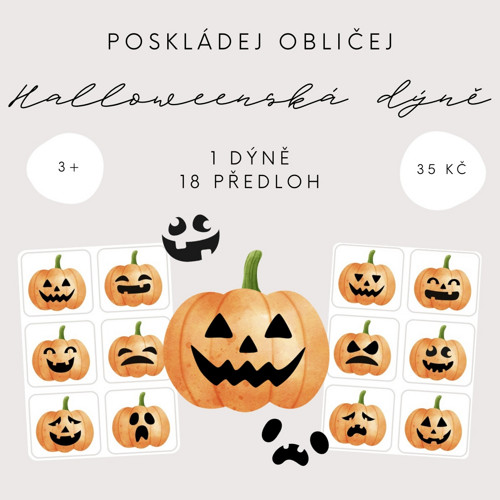 Poskládej obličej halloweenské dýni (PDF - tisk)