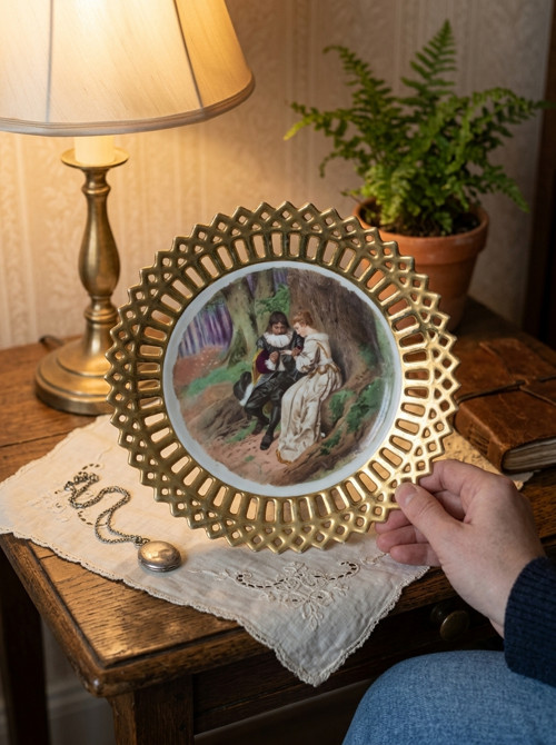 Porcelánový talíř: Milenci pod stromem
