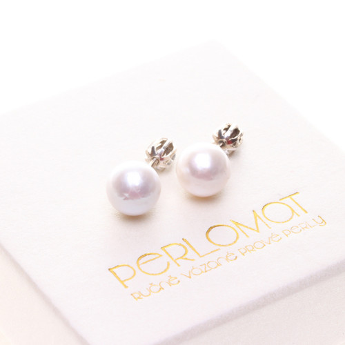 Stříbrné perlové náušnice bílé kasumi perly 8,5mm