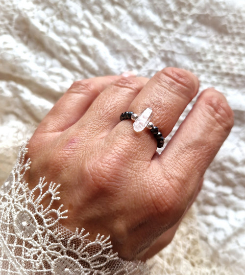 Diamant Herkimer*přírodní hematit*Ag*prsten