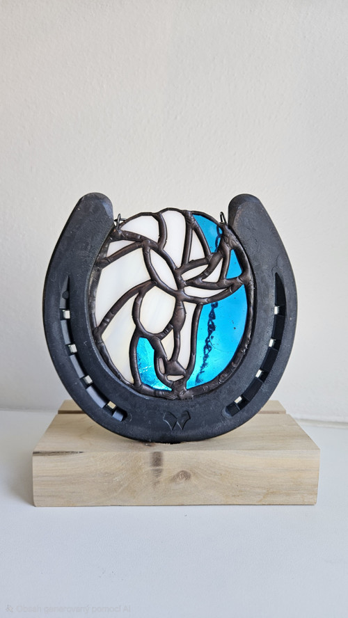 Kůň v podkově – vitrážový amulet štěstí