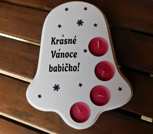 Dřevěný vánoční svícen zvon s textem