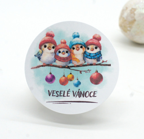 Veselé Vánoce samolepky 24 ks malé 4 cm